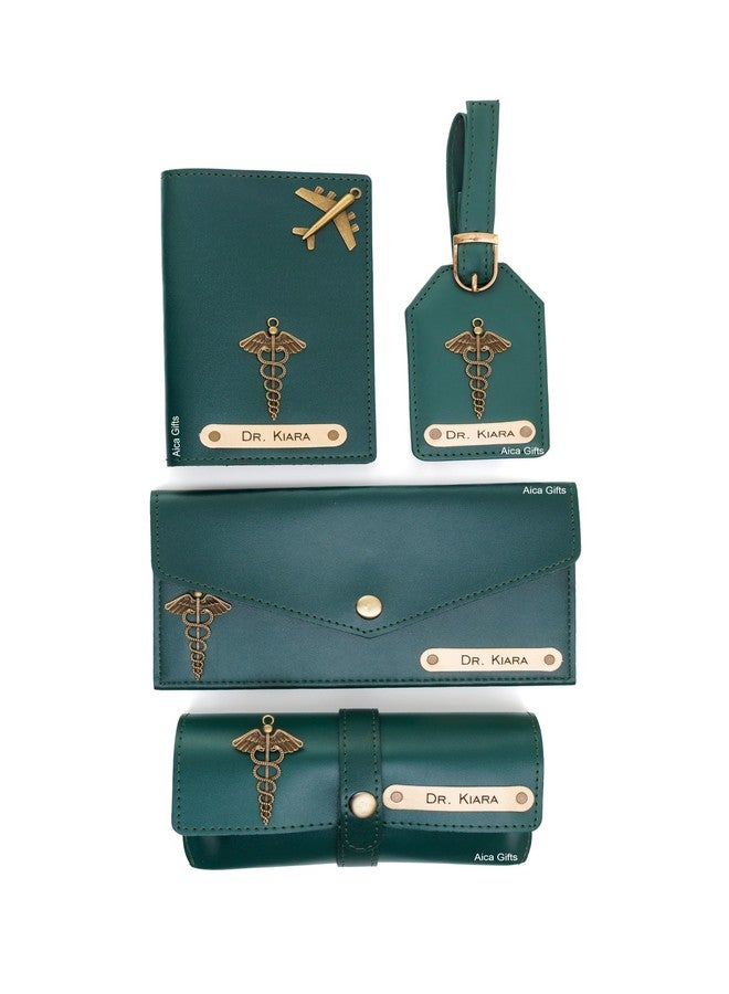 AICA Personalised Name Doctor DR Leather Wallet Gift Set for Women (DarkGreen) - Image 1